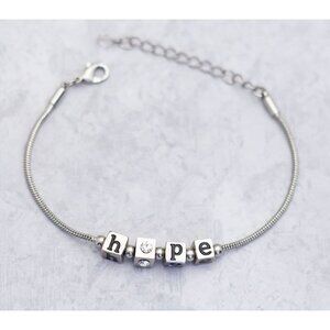 8 inch, Vintage Silver Tone Hope Minimalist Friendship Bracelet - CT1